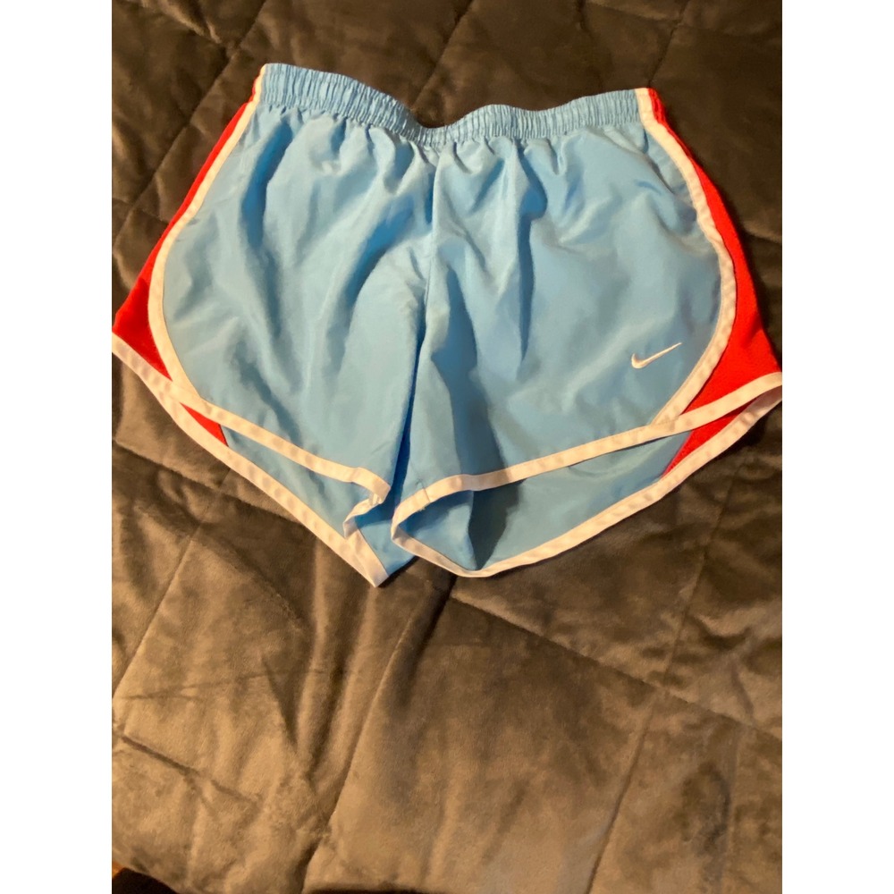 Nike Dri-FIT Tempo Running Shorts Light Blue Red White Piping Womens Med 0684